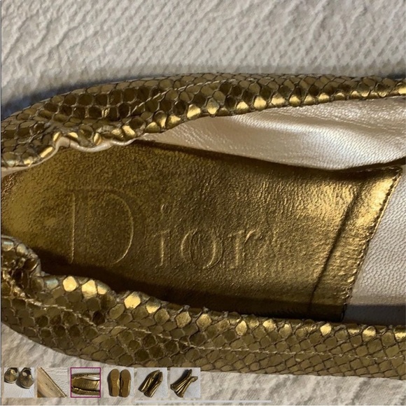 Christian Dior Gold Metallic Snake skin Ballerina Flats. Size 39. - Picture 5 of 8